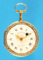 Gold-Email-Spindeltaschenuhr, Werkschale mit Diamantrosen und Emailportrait eines Mädchens