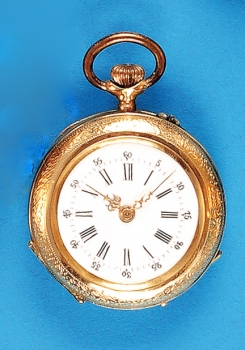 Gold-Email Damen-Taschenuhr, 14 ct., um 1900