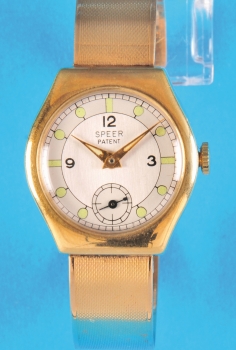 Gold-Damen-Armbanduhr mit Spangenband, Speer Patent, 14 ct.