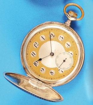 Tulasilbertaschenuhr mit Sprungdeckel, um 1920
