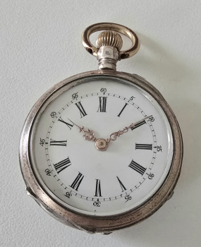 Silberne Damen-Taschenuhr mit Zylinderwerk, um 1890