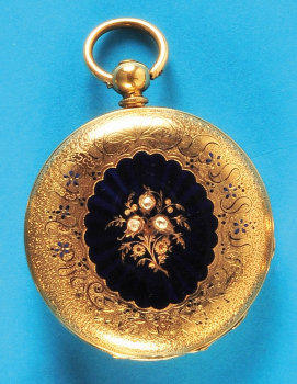 Gold-Email-Taschenuhr  mit  Sprungdeckel  und Schlüsselaufzug