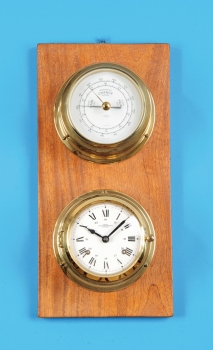 Schiffsuhr-Set mit Glasenschlag und Barometer, Wempe Chronometerwerke, 20.Jh.