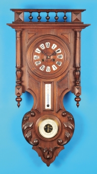 Französische Wanduhr mit Kartuschenzifferblatt, Thermometer und Barometer, bez. Paris 1881,