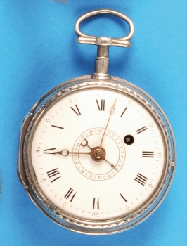 Silberne Spindeltaschenuhr mit Datum, um 1790