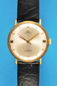 Blumus Incabloc, vergoldete Armbanduhr mit Stahl-Druckboden, cal. ETA 2390
