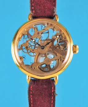 Große vergoldete skelettierte Armbanduhr