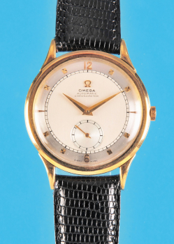 Feine Gold Armbanduhr, Omega Chronometer, Hammer-Automat, im Verkaufs-Etui, 18 ct.-Rotgold