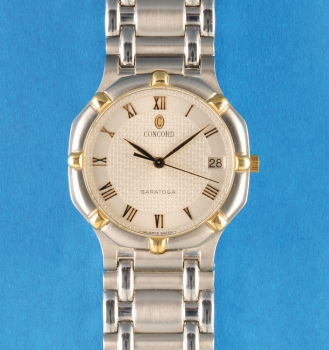 Concord „Saratoga“ Damen-Stahl-Gold-Armbanduhr mit Zentralsekunde und Datum,
