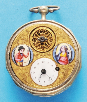 Silberne Spindeltaschenuhr mit sichtbarer Spindelbrücke,