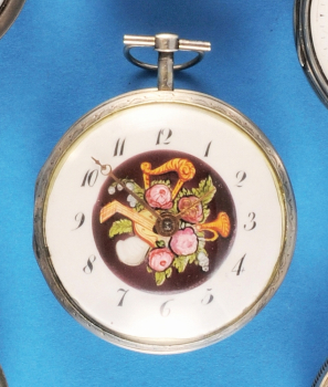 Spindeltaschenuhr mit bemaltem Zifferblatt,