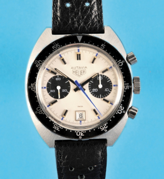 Heuer Autavia „Jo Siffert“-Stahlarmbanduhr-Chronograph mit 30-Minuten-Zähler und Datum,