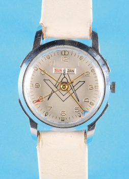Freimaurer Armbanduhr mit Zentralsekunde und Kalendarium,