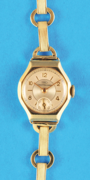 IWC Schaffhausen, 6-eckige Damen-Gold-Armbanduhr mit Goldband,
