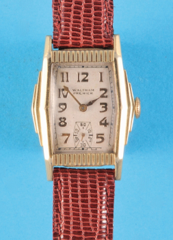 Waltham Premier, rechteckige, vergoldete Art- Deco-Armbanduhr