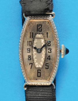 Bulova, rechteckige Damen-Weißgold-Art-Deco-Armbanduhr