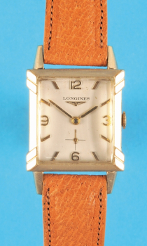 Longines, rechteckige, 10-ct.-goldfilled-Armbanduhr mit kleiner Sekunde, cal. 9LT,