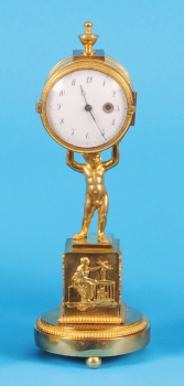 Miniatur Tischuhr mit eingesetztem Spindeltaschenuhrwerk,