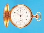 Feine Goldsavonnette mit Chronograph und 30-Min.-Zähler, J.Assmann Glashütte i/Sa., 14 ct., um 1900