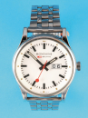 Mondaine, Official Swiss Railways Watch, SBB, CFF, FFS, Referenz 30308 MBM-H3, Quartz-Armbanduhr mit springender Zentralsekunde und Datum,