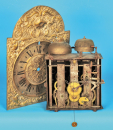 Barocke Wanduhr mit Spindelgang und Vorderpendel, 4/4-Schlag auf 2 Glocken,