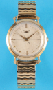 Hamilton, 14-ct.-Gold-Armbanduhr mit Zentralsekunde und 10-ct.-Goldfilled-Flexband, Top Caps USA, cal. 735