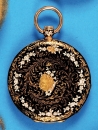 Sehr flache Goldtaschenuhr mit Emaildekor, um 1850