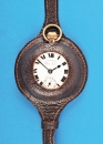 Vergoldete Damen- Taschenuhr, West End Watch Co. "Queen Anne" als Armbanduhr im Lederarmband,