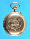 Eisenbahner Taschenuhr, mit Dampflokomotive verziertes Nickelgehäuse, Roskopf & Cie,