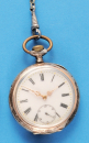 Sola G.T., Silbertaschenuhr mit Schlüsselaufzug und Nickelkette,