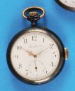 Brünierte Metalltaschenuhr mit Minuten-Repetition auf 2 Tonfedern