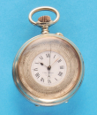 Seltene Nickeltaschenuhr mit Barometer und versilberter Barometerskala um das Emailzifferblatt,