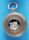 Silber-Email-Taschenuhr mit Sprungdeckel, sign. Terrasse, guillochiertes 875er-Silbergehäuse