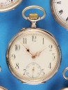 Silbertaschenuhr, glattes 900er-Silbergehäuse, Emaille- Zifferblatt