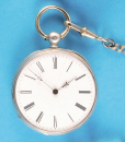 Silbertaschenuhr mit Zylinderhemmung, Schlüsselaufzug und Taschenuhrkette,