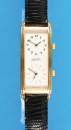Jean d’Eve, rechteckige, vergoldete Armbanduhr mit 2-Zonenzeit über 2 Quarzwerke und Originaletui,