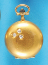 Damen-Goldtaschenuhr mit 3 Altschliff-Diamanten auf Sprungdeckel