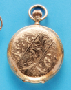 Reich gravierte Goldtaschenuhr mit Sprungdeckel, 14-ct.-Goldgehäuse,