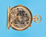 Schwere Goldtaschenuhr mit Sprungdeckel, Schaltrad- Chronograph und Schleppzeiger