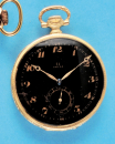 Omega, Gold-Frackuhr mit schwarzem Zifferblatt und vergoldeten arabischen Zahlen