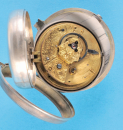 Silberne Spindeltaschenuhr mit Übergehäuse und kleiner Sekunde mit Unruhstopp