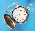  Englische Silbertaschenuhr mit Sprungdeckel, früher Zylinderhemmung und Staubschutz,