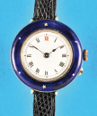 Versilberte Armbanduhr mit blauer Emaillünette mit Goldsternchen und - punkten