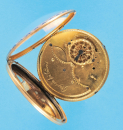 Flache Gold-Email-Spindel-Taschenuhr mit verglastem, vergoldeten Schutzübergehäuse,