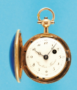 Sehr kleine Gold-Email-Damen-Spindeltaschenuhr mit Sprungdeckel, auf Zifferblatt und Werk sign. Amalric Frères,