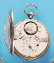 Große versilberte Spindeltaschenuhr mit Datum, bemaltem Zifferblatt und Automat „