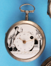 Französische Spindeltaschenuhr mit Schwarz/Weiß-Malerei auf Emailzifferblatt,