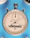 Große Longines 30-Sekunden-Stoppuhr mit Schleppzeiger (Rattrapante) und 30-Minuten-Zähler,