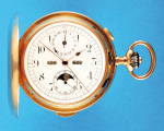 Große Goldtaschenuhr mit Sprungdeckel, ¼-Repetition und Mondphasen-Kalender