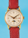 Damen-Armbanduhr mit Mondphasen-Kalender und Zentralsekunde, cal. Valjoux 89, 1970er-Jahre, v